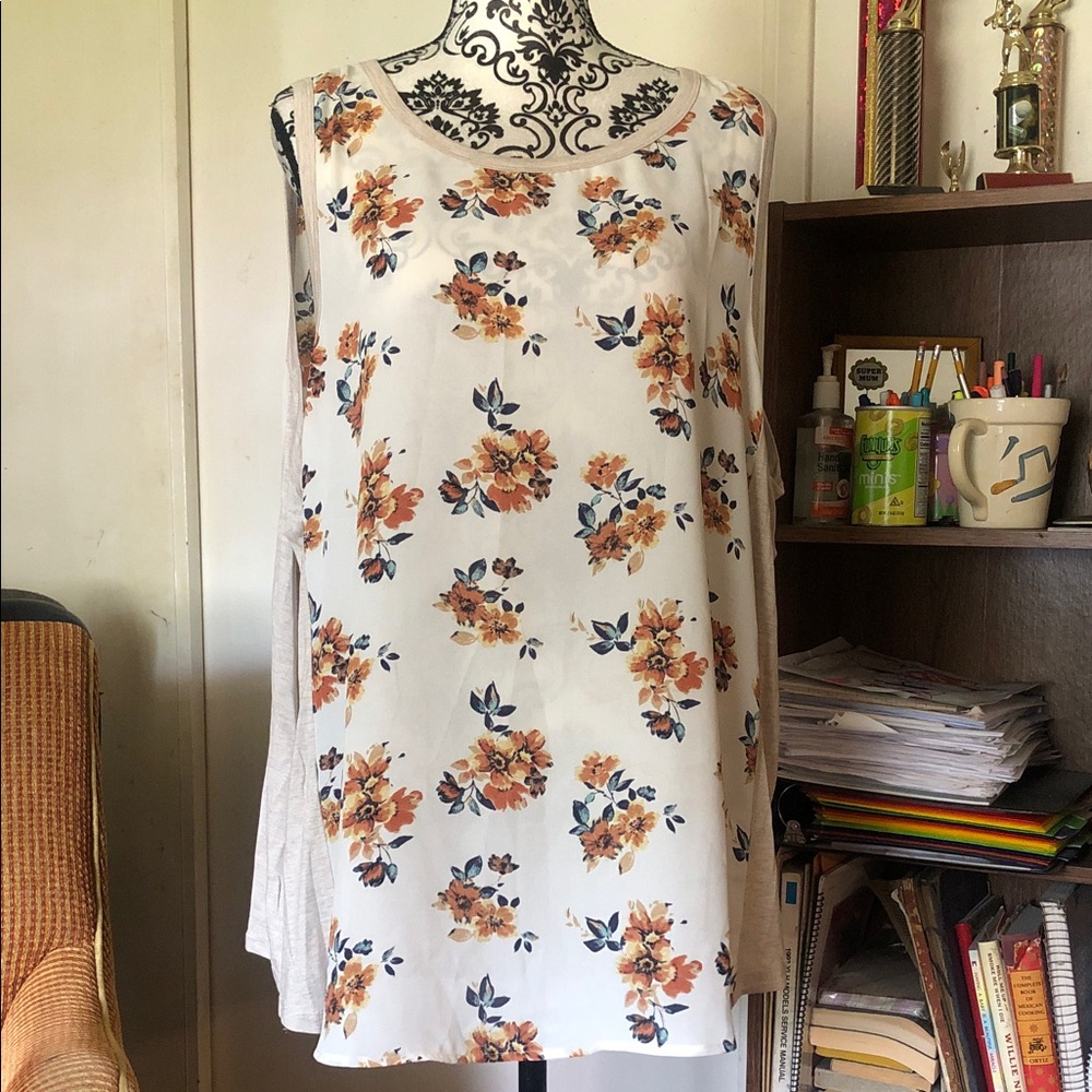 Maurices Floral Sleeveless Blouse - White and Orange